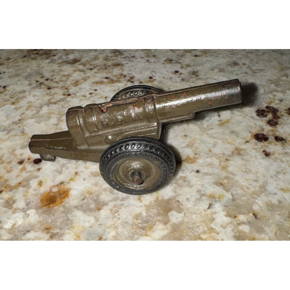 Vtg 50s Cast Iron Arcade Spring Action Military Howitzer Cannon Ballon Tires Toy